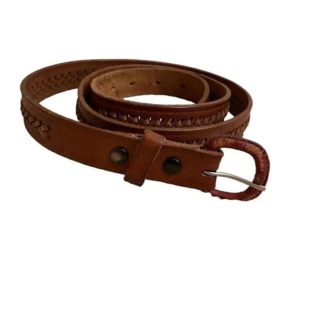 Brown Leather Weaved Western Bohemian Buckle One Size